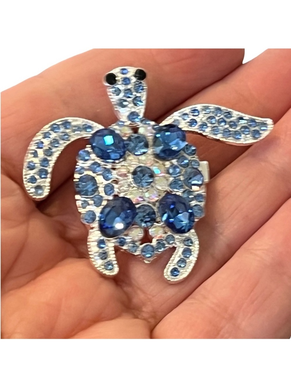 Blue Crystal Turtle Brooch -FINAL PRICE DROP